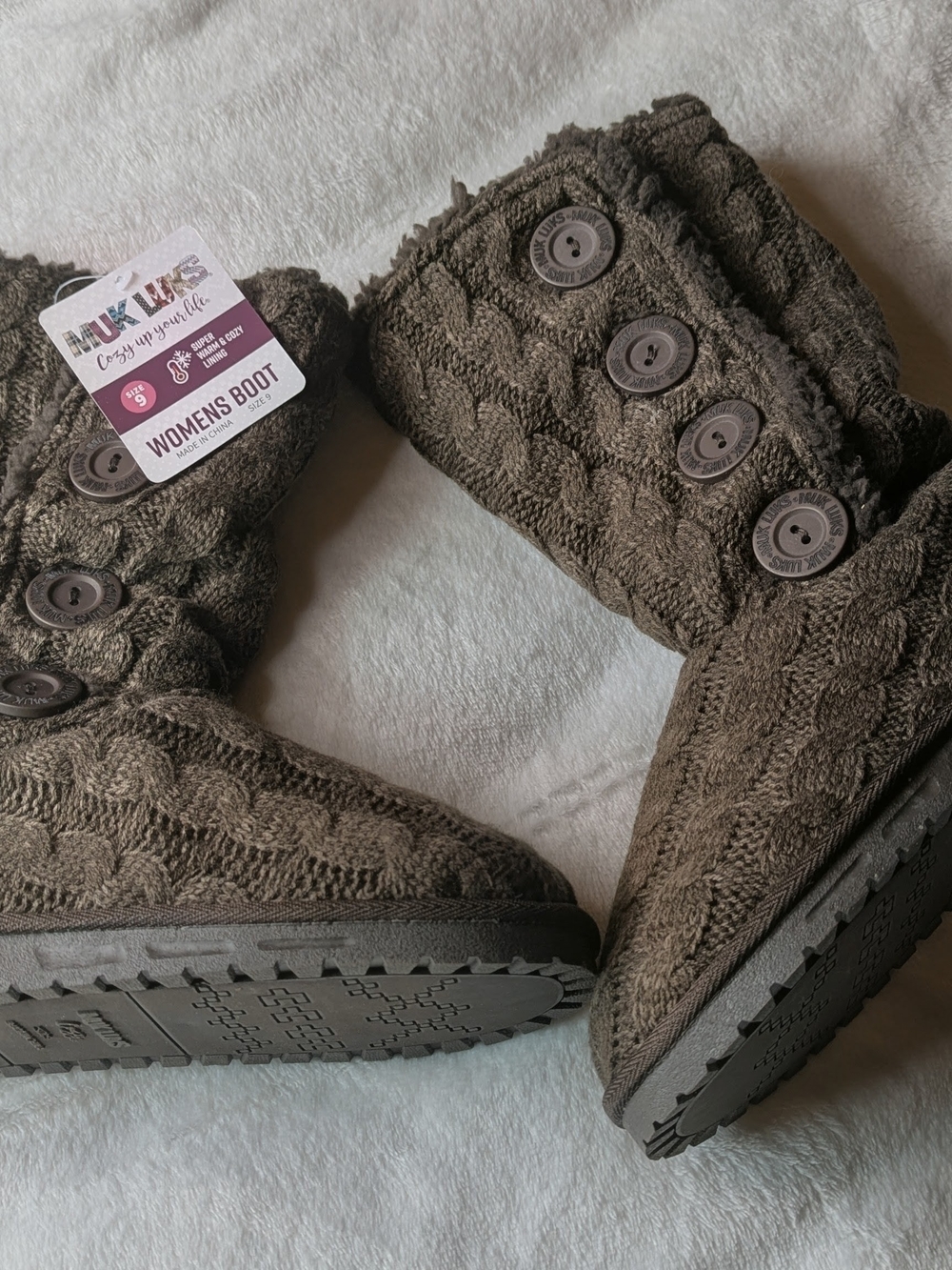 Muk Luks Women's Cable Knit Button Moccasins - Brown - Picture 3 of 6